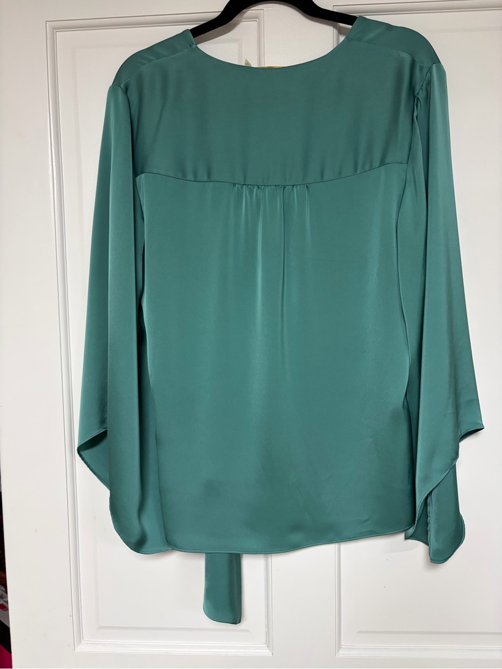 Ramy Brook Satin Teal Wrap Blouse with Side Tie - Picture 2 of 6